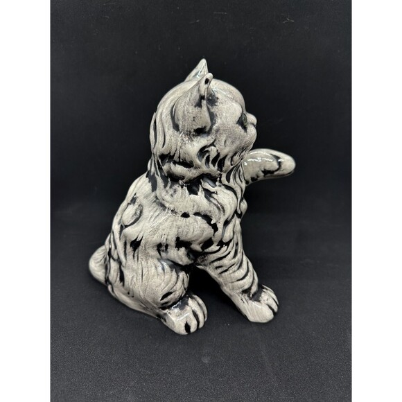 Vintage Ceramic Black Kitten Kitty Cat Scary Eyes Spooky Paw Up Grey Witchy - Picture 5 of 8